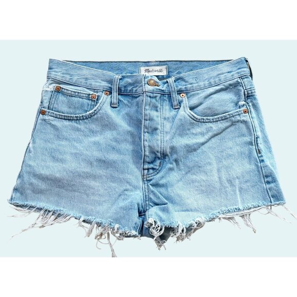 MADEWELL Relaxed Denim Cut Off Shorts Distressed Raw Hem Hi Rise Sz 27 - Picture 2 of 6